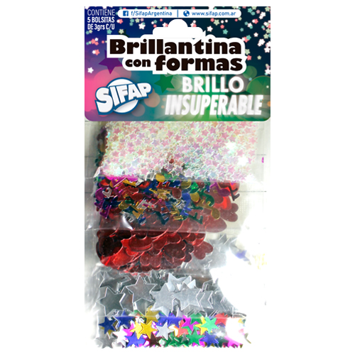 Brillantina con formas brillo insuperable  x5